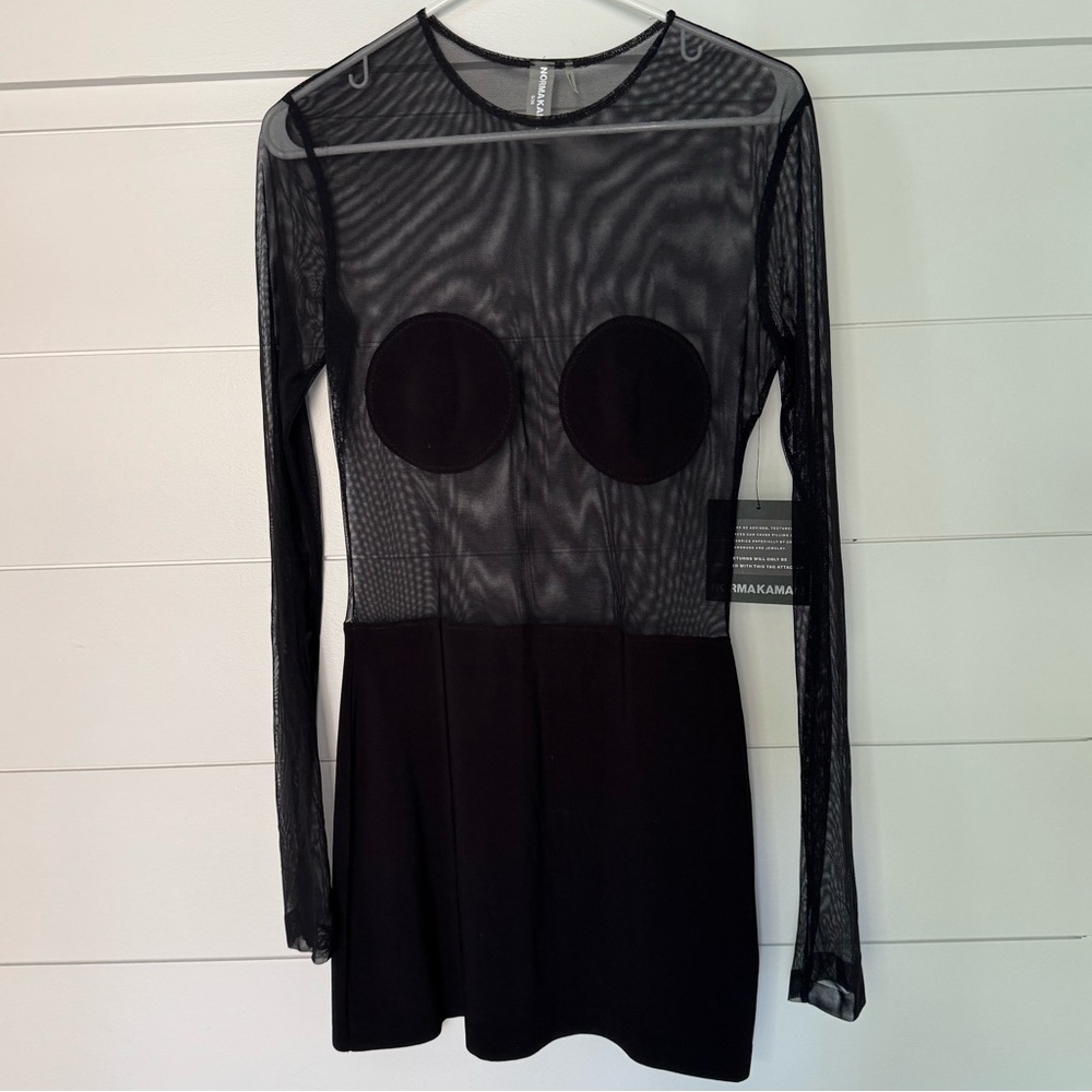 Norma Kamali Black Mesh Long Sleeve Dress, Women’s S